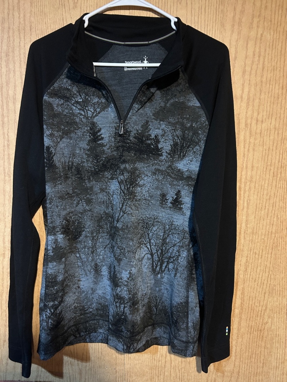 Smartwool Black and Gray Tree-Pattern Quarter Zip Pullover